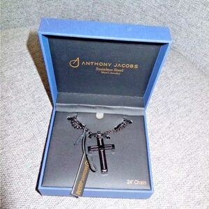 New Anthony Jacobs men's Stainless Steel Cross necklace